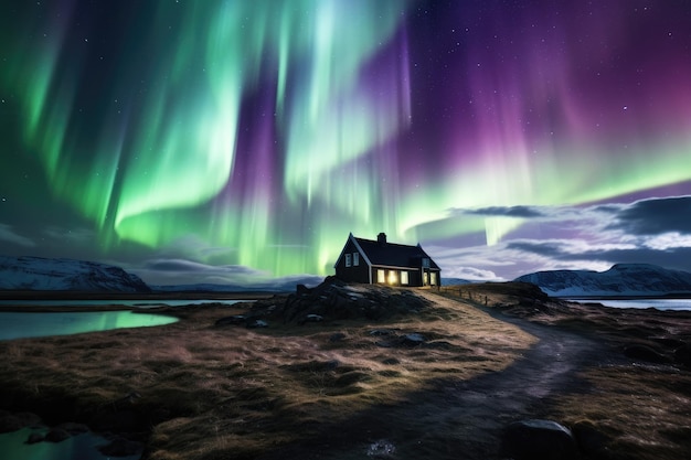 Foto residência encantada aurora borealis graces casa islandesa