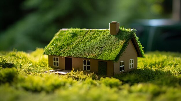 Un residencial de papel asentado sobre un lecho de vegetación en un desarrollo que muestra una casa ecológica Recurso creativo Generado por IA