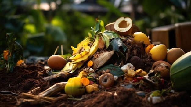 Resíduos alimentares Pilha de resíduos orgânicos de compostagem