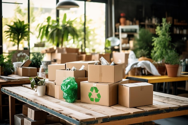 Foto resíduos recicláveis num centro de classificação local