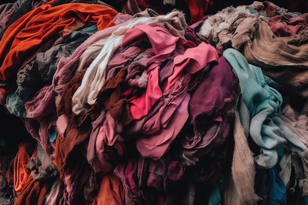 Residuos textiles de moda rápida que se reciclan en nuevos materiales y productos