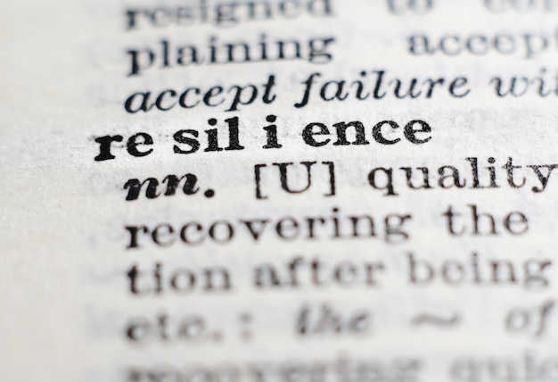 Resiliencia. Definición de diccionario, enfoque selectivo. Perseverancia, adaptación y afrontamiento del concepto de fracaso.