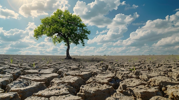 Foto resiliencia en medio de la adversidad un árbol solitario que se mantiene firme en un país afectado por la sequía