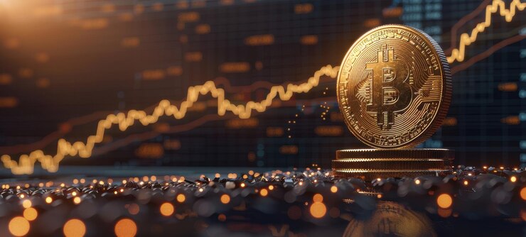 Resiliencia y promesa ascendente de Bitcoin en el paisaje digital Ilustración de gráficos de criptomonedas de 4k
