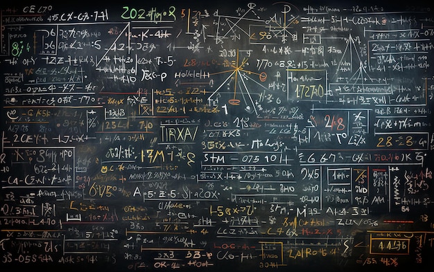 Foto resolver ecuaciones primer plano de fórmulas matemáticas en una pizarra ia generativa