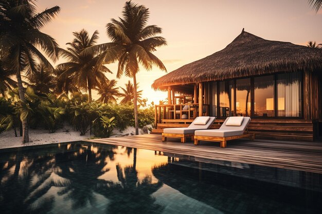 Resort de luxo à beira-mar com cabanas e piscina