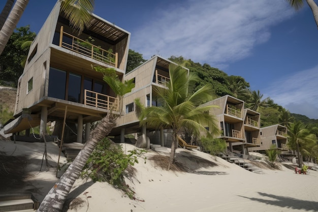 Resort de playa ecológico con edificios modernos y servicios ecológicos creados con IA generativa