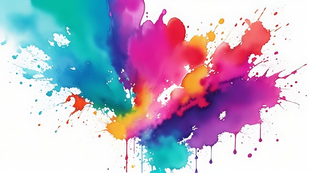 Respingo colorido estiloso de aquarela vibrante abstrata de tinta colorida em um fundo branco