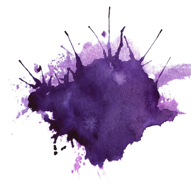 Respingo de aquarela violeta abstrato isolado no fundo branco