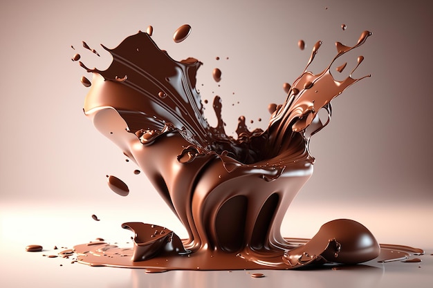 Respingo de chocolate. Arte generativa de IA. Ilustração abstrata.