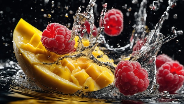 Respingo de frutas na água