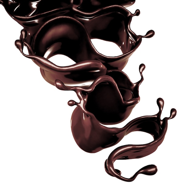 Foto respingo de ilustração 3d de chocolate, renderização em 3d.