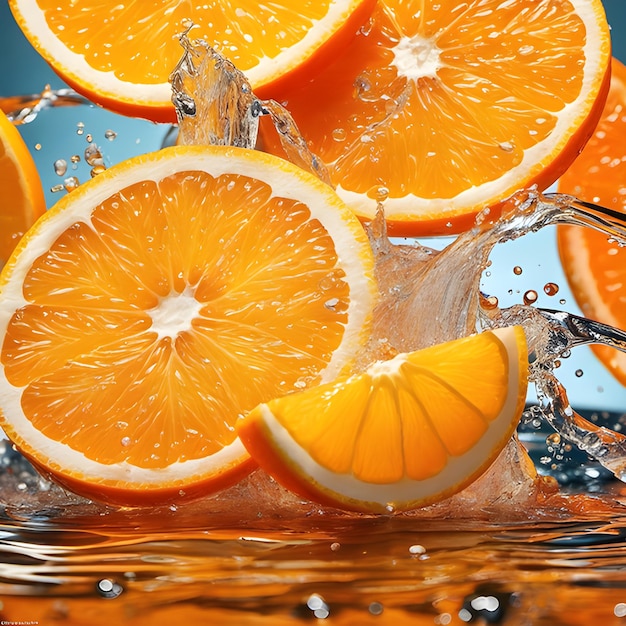 Respingo de laranja fatia fresca na água