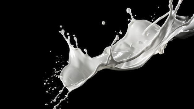 Respingo de leite branco isolado em fundo preto Respingo de líquido branco