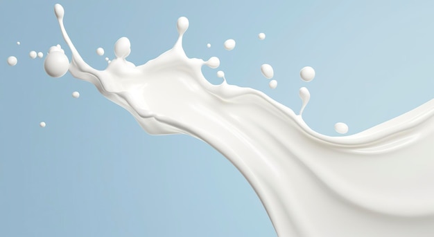 Respingo de leite branco isolado em líquido de fundo ou ilustração 3d de respingo de iogurte
