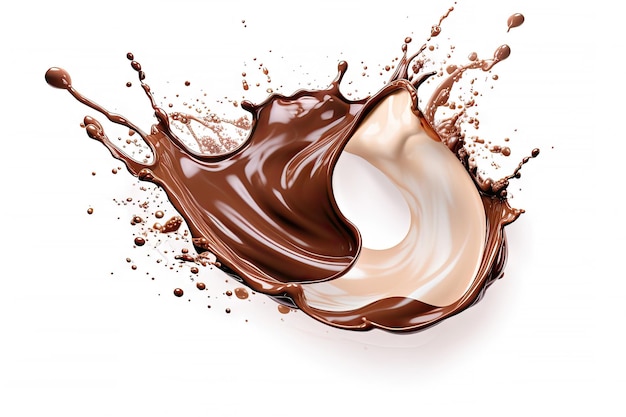 Respingo de leite com chocolate isolado em fundo branco iogurte cremoso sobremesa docinhos Generative AI