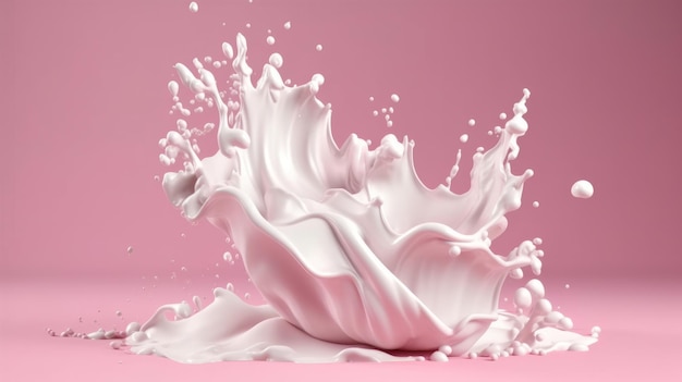 Respingo de leite em um fundo rosa vibrante Generative ai