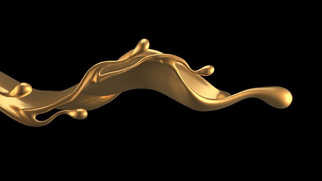 Respingo de luxo elegante, de ouro líquido. Ilustração 3d, renderização em 3d.