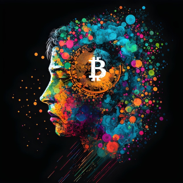 Respingo de néon de ilustração colorida de bitcoin