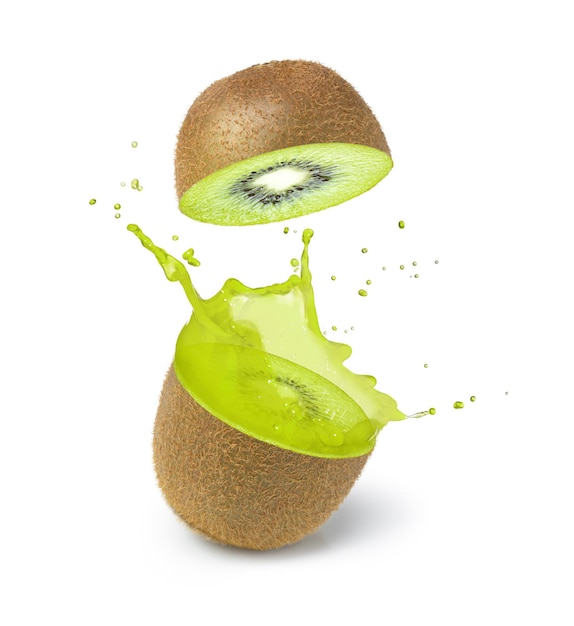 Respingo de suco de kiwi isolado no fundo branco