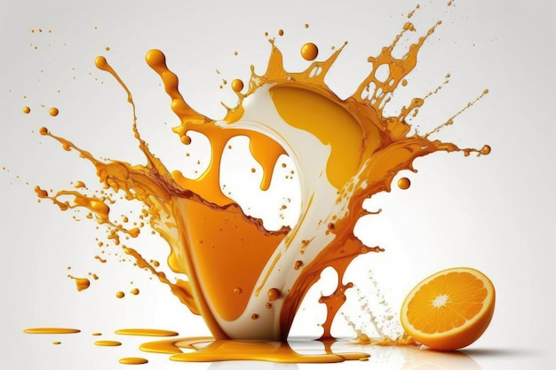 Respingo de suco de laranja em fundo branco