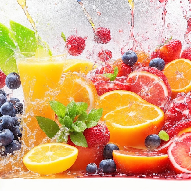 Respingo de suco e frutas tropicais doces gerados