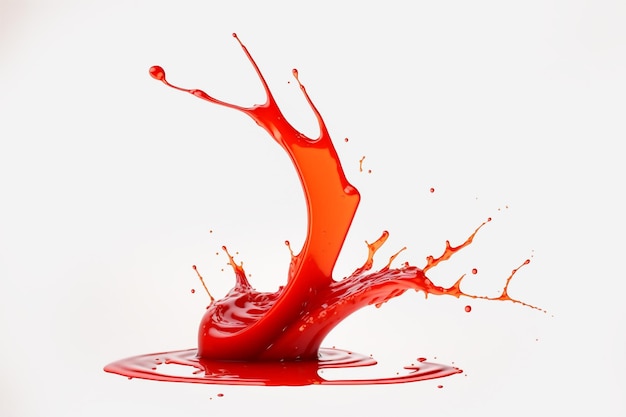 Respingo de tinta vermelha Morango de tomate ou suco vermelho salpicos de ketchup em fundo branco isolado