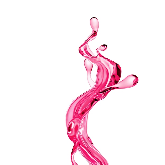 Respingo de um fluido rosado espesso. Ilustração 3D, renderização em 3D.