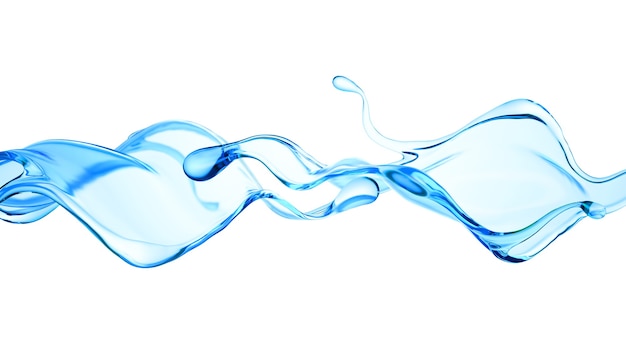 Foto respingo de um líquido azul claro, água. ilustração 3d, renderização em 3d.