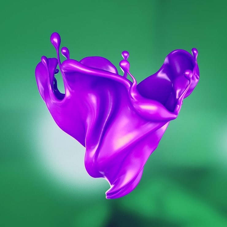 Foto respingo de um líquido roxo espesso. ilustração 3d, renderização em 3d.