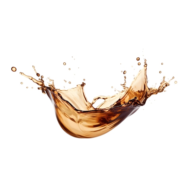 Respingo líquido marrom de café ou cola isolado em fundo branco