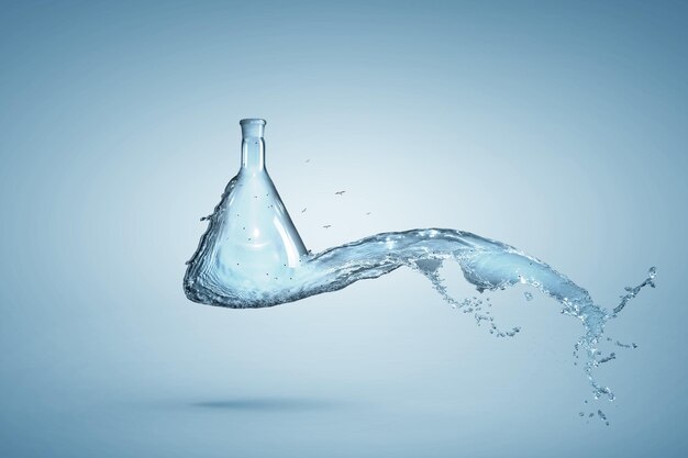 Respingos de água da garrafa de vidro. Mídia mista