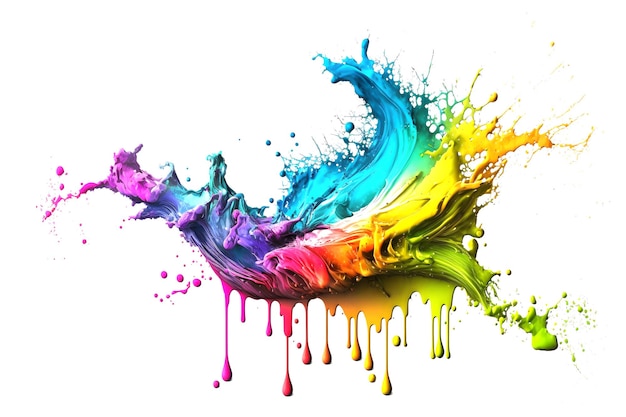 Respingos de cor de tinta abstrata isolados em fundo branco Monte de tinta líquida em muitas cores em momento de respingo Arte gerada por rede neural