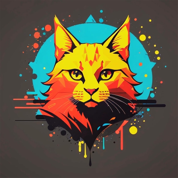 Respingos de tinta colorida adornam a cabeça de um gato