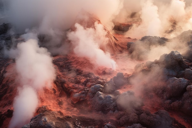 Respiraderos de vapor que liberan presión en la superficie de los volcanes creados con IA generativa