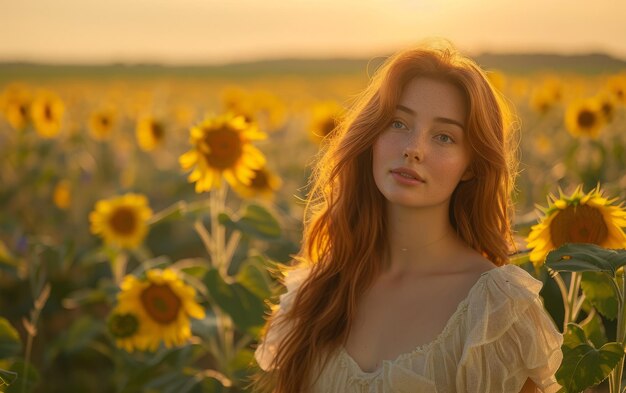 El resplandor del atardecer en el campo de girasoles