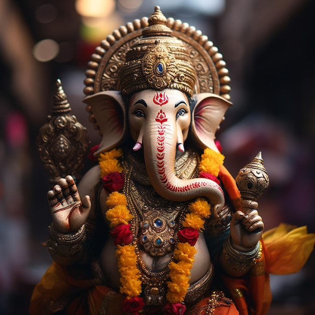 El resplandor de Ganesha: un retrato de alta calidad con una elegancia borrosa