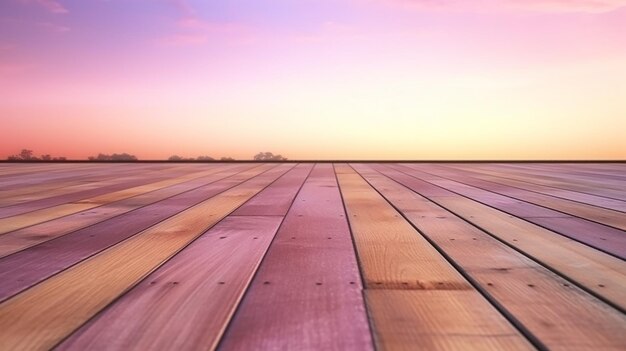 Resplandor natural del atardecer en la superficie del piso de madera