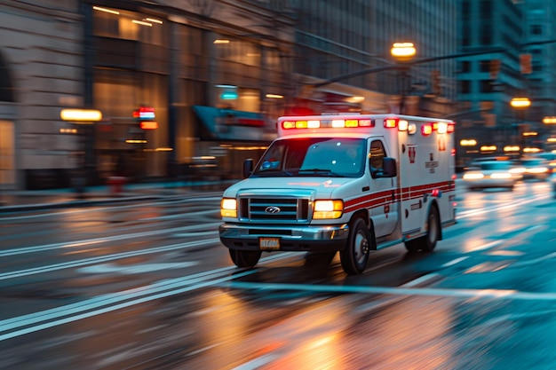 Respuesta de emergencia Ambulancia acelerada en el bullicio urbano