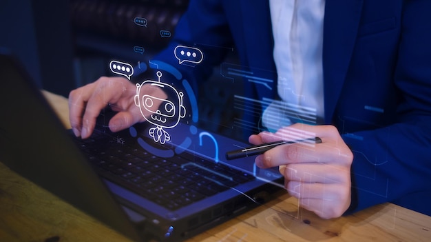 Respuesta generativa de IA Empresario que utiliza IA para generar algo Asistente portátil de soporte al cliente