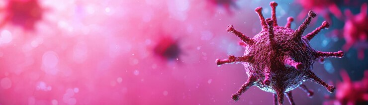 Respuesta inmune desencadenada por un virus mutado que muestra una representación vibrante y futurista de las estructuras virales. La imagen captura detalles y colores intrincados del virus que evoca un sentido de exploración científica.