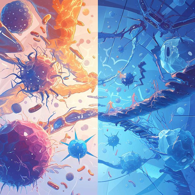 Foto respuesta inmune surrealista luchas ilustración de arte digital vívida de la defensa celular