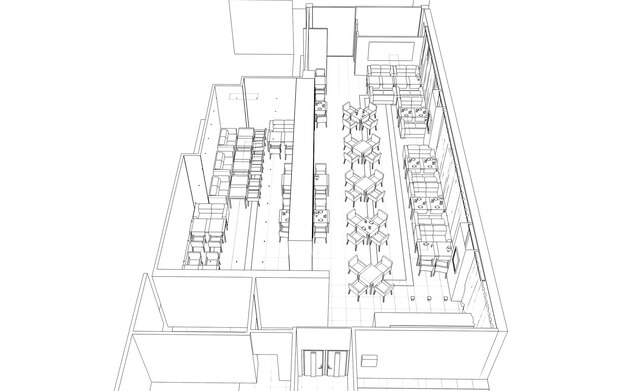 Restaurant 3D-Illustration Skizze Umriss