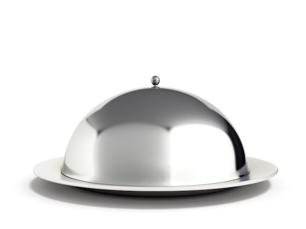Restaurant-Cloche mit geschlossenem Deckel, 3D-Rendering auf Blau