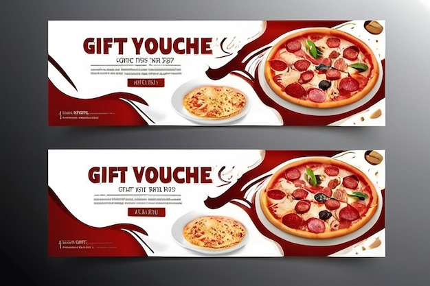 Foto restaurant-geschenk-gutschein-flyer-vorlage mit köstlicher pepperoni-käse-pizza