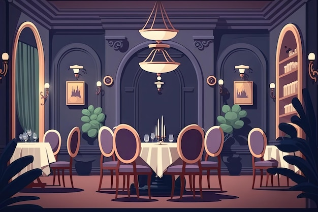 Restaurant-Innenraumzeichnung Nachahmung abstrakte generative KI-Illustration