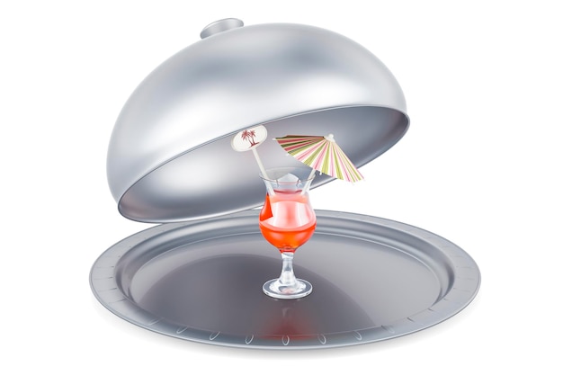 Restaurant-Kloche mit tropischem Cocktail 3D-Rendering