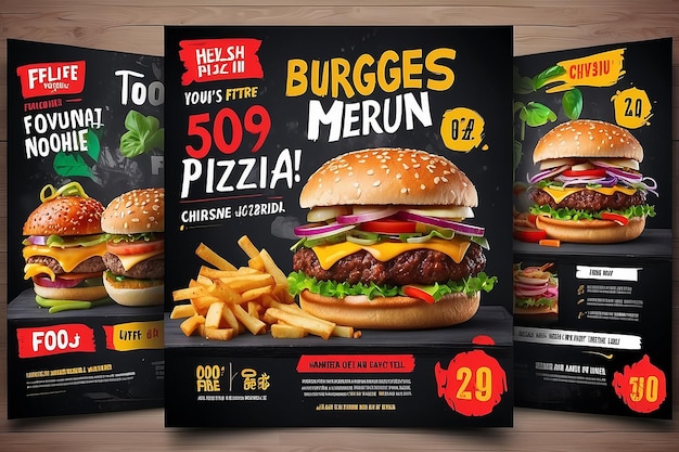 Restaurant Rabatt-Lebensmittel Burger Flyer Design Heute Menü Schlange Chinesische Mahlzeit Anzeige Vorlage