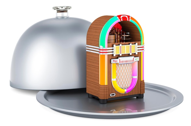 Restaurantcloche mit musikalischer Jukebox 3D-Rendering