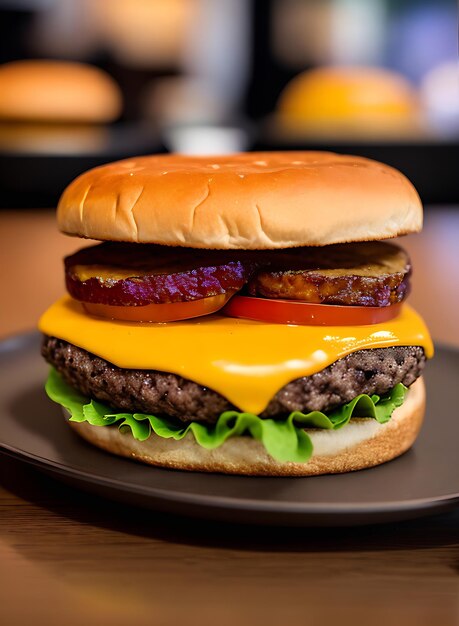 Restaurante acogedor hamburguesa realista primer plano detallado